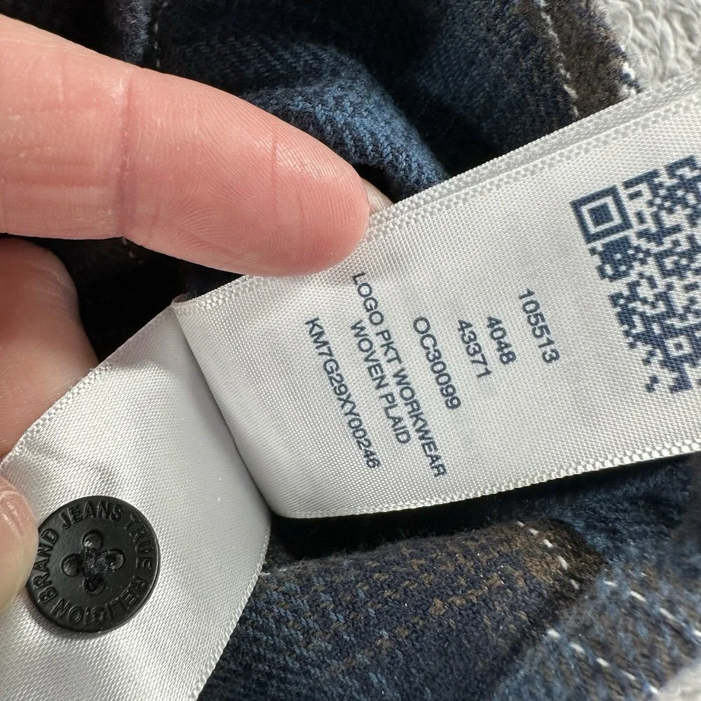 True Religion Shirt Mens 2x Blue Logo Workwear‎ Woven Plaid Flannel Utility